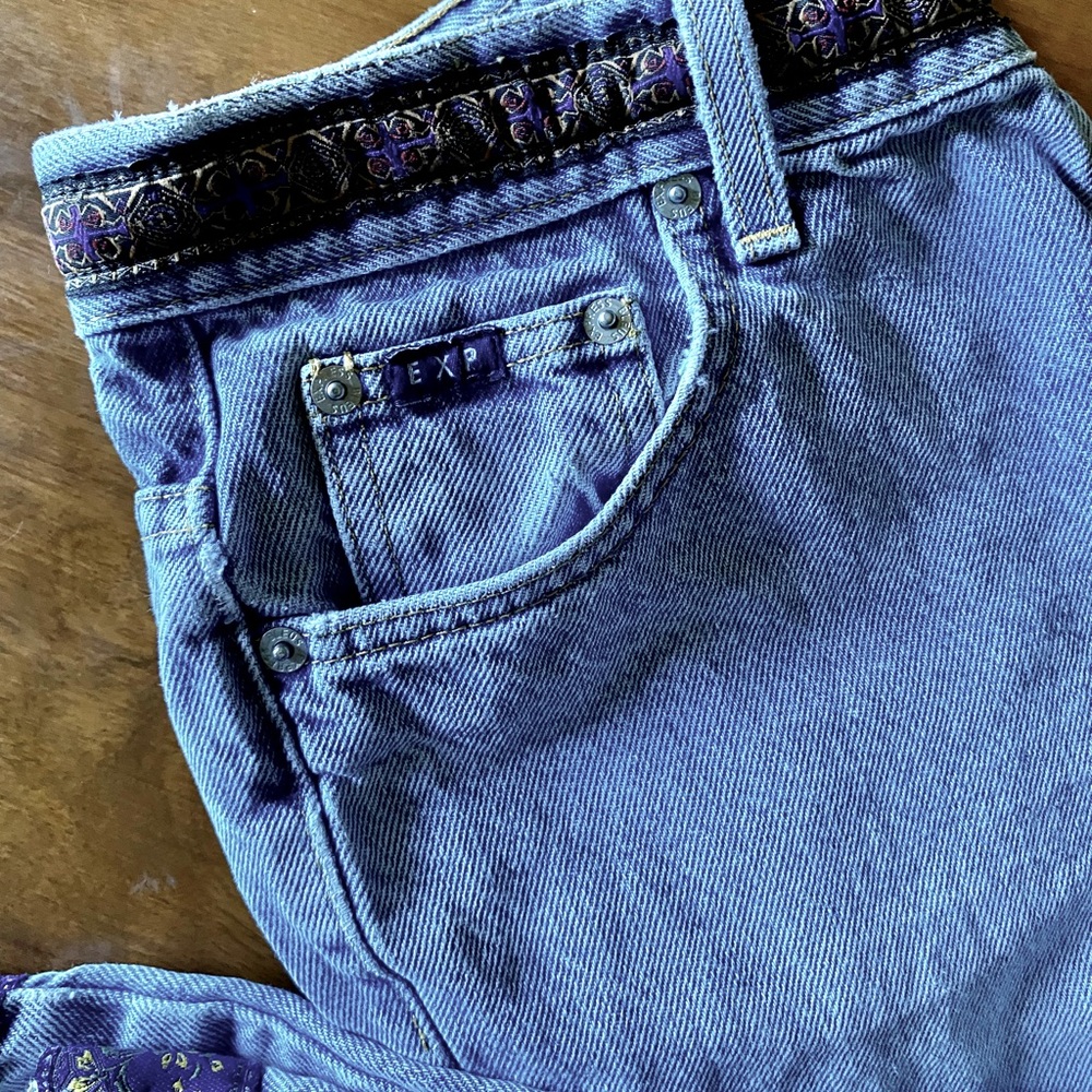 Vintage Express Crop Jeans with Paisley Purple Trim GOOD CONDITION Size 7/8